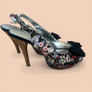 Black Floral Slingback Heels